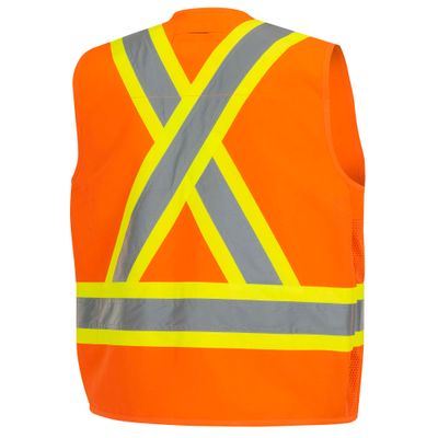 Hi-Vis 150D Poly Twill Surveyor's Safety Vest - Snap Closure- Orange