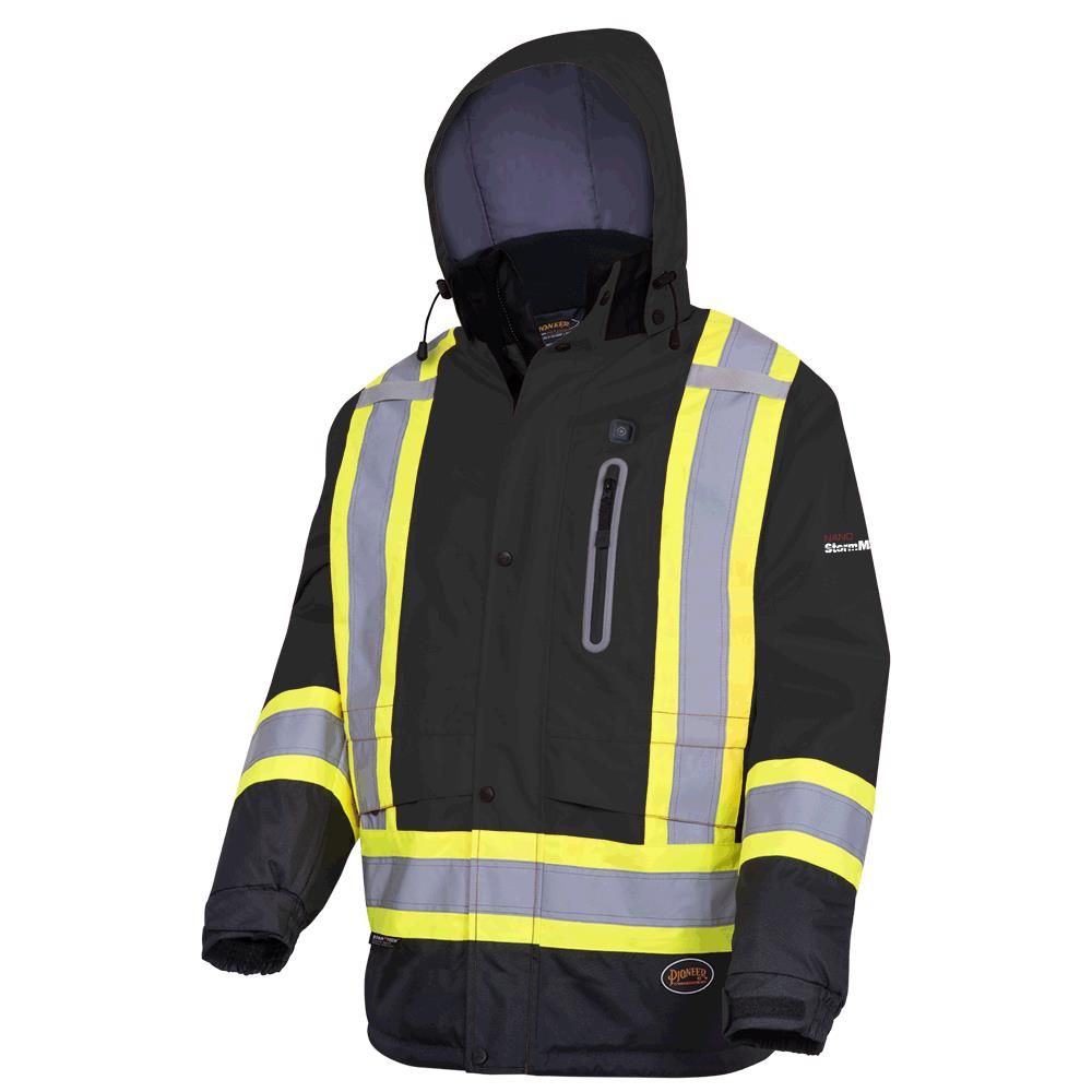 Hi-Viz Waterproof Insulated Heated Safety Jacket, Color: Black, Size: Small