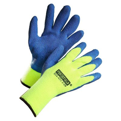 Hi-Vis Winter Insulated Work Gloves, Palm Coated with Blue Crinkle Latex