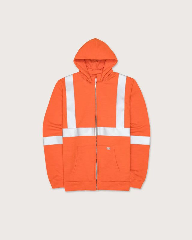FR Hi Vis Orange Zip Hoodie w/ Detachable Hood & 2 FR Hi Vis Orange Zip Hoodie w/ Detachable Hood & 2" CSA Trim