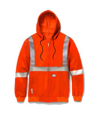 FR Hi Vis Orange Zip Hoodie w/ Detachable Hood &amp; 2" CSA Trim
