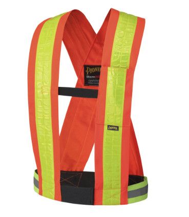 Hi-Viz Safety Sash 4Pt Tearaway 2&quot; Elastic w/ Adjustable Chest/Waist Straps, Color: Orange, Size: Thick Straps