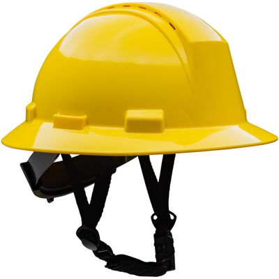 Kilimanjaro Type II Full Brim Safety Helmet with HDPE Shell, 4-Point Textile Suspension, Wheel Ratchet Adjustment Vented, With 4-Point Chinstrap