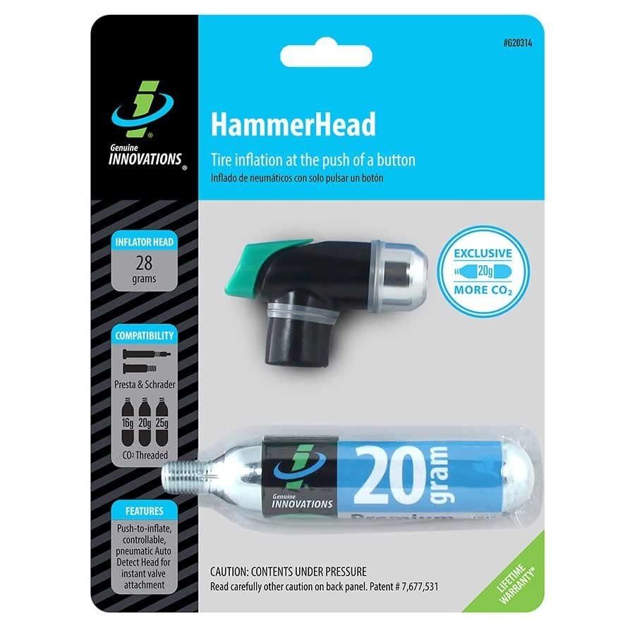 Genuine Innovations, Hammerhead, Co2 Inflator, 12g-25g and Big Air, Presta, Schrader, Black