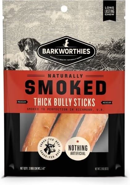 BARKWORTHIES SMOKED THICK BULLY STICK 3PK 6IN