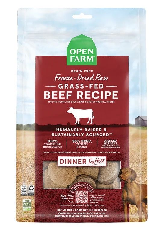 OPEN FARM FREEZE DRIED BEEF PATTIES 10.5OZ