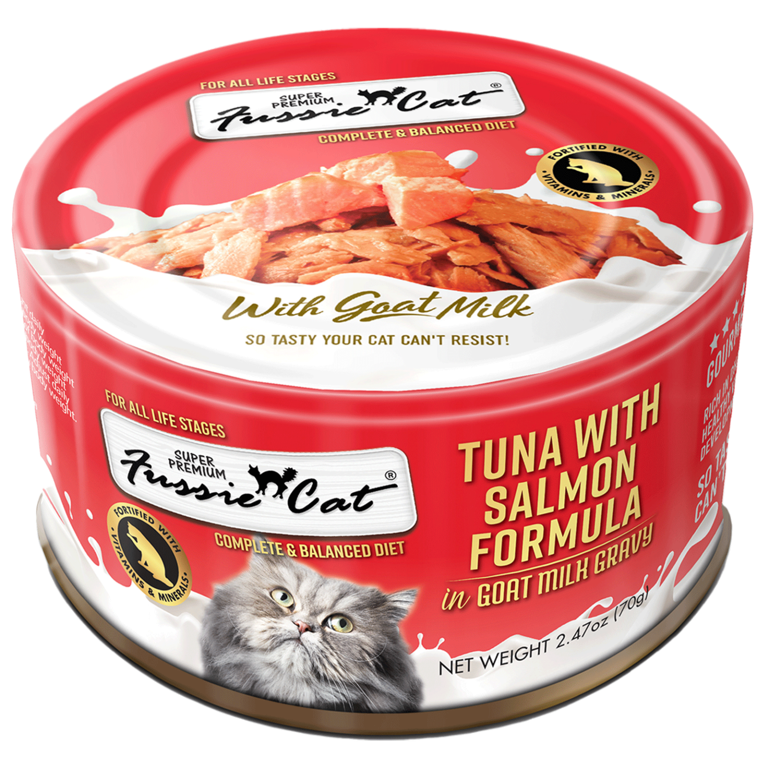 FUSSIE CAT TUNA SALMON GOAT MILK 2.47OZ