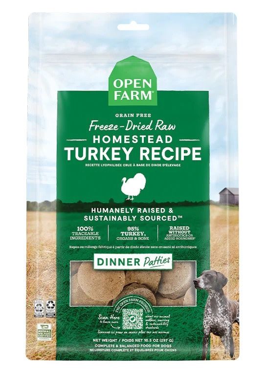 OPEN FARM FREEZE DRIED  TURKEY PATTIES 10.5OZ