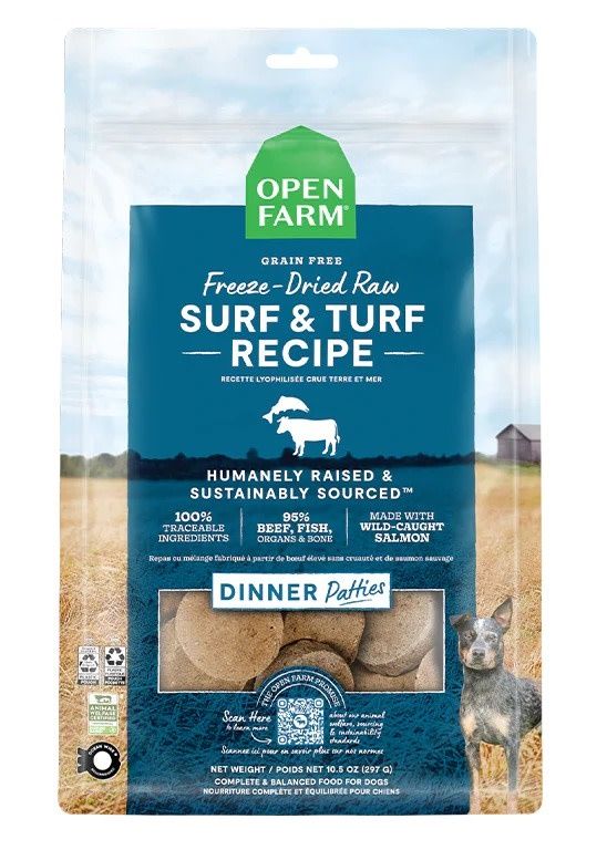 OPEN FARM FREEZE DRIED SURF N&#39; TURF PATTIES 10.5OZ