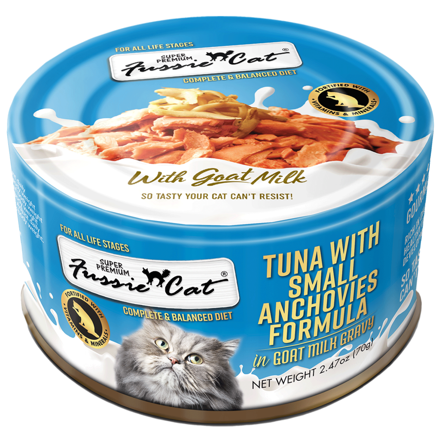 FUSSIE CAT TUNA SM ANCHOVY GOAT MILK 2.47OZ