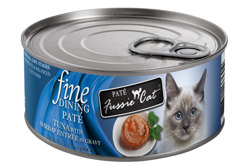 FUSSIE CAT FINE DINING TUNA &amp; SHRIMP PATE  2.82OZ CASE 24