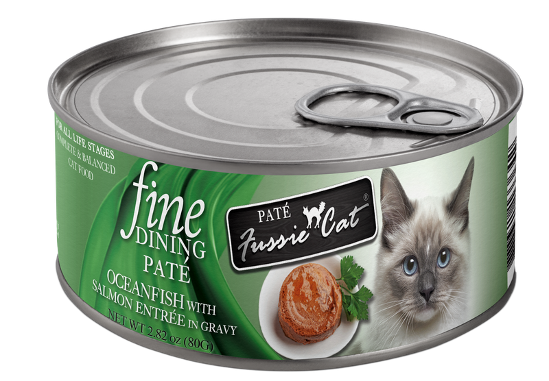 FUSSIE CAT FINE DINING PATE OCEAN FISH/SALMON 2.8OZ CASE 24