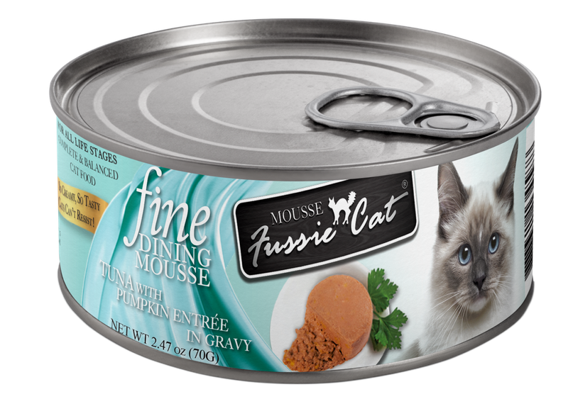FUSSIE CAT FINE DINING MOUSSE TUNA  &amp; PUMPKIN 2.47OZ CASE 24