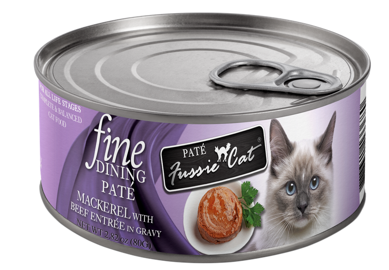 FUSSIE CAT FINE DINING MACKEREL BEEF 2.82OZ CASE 24