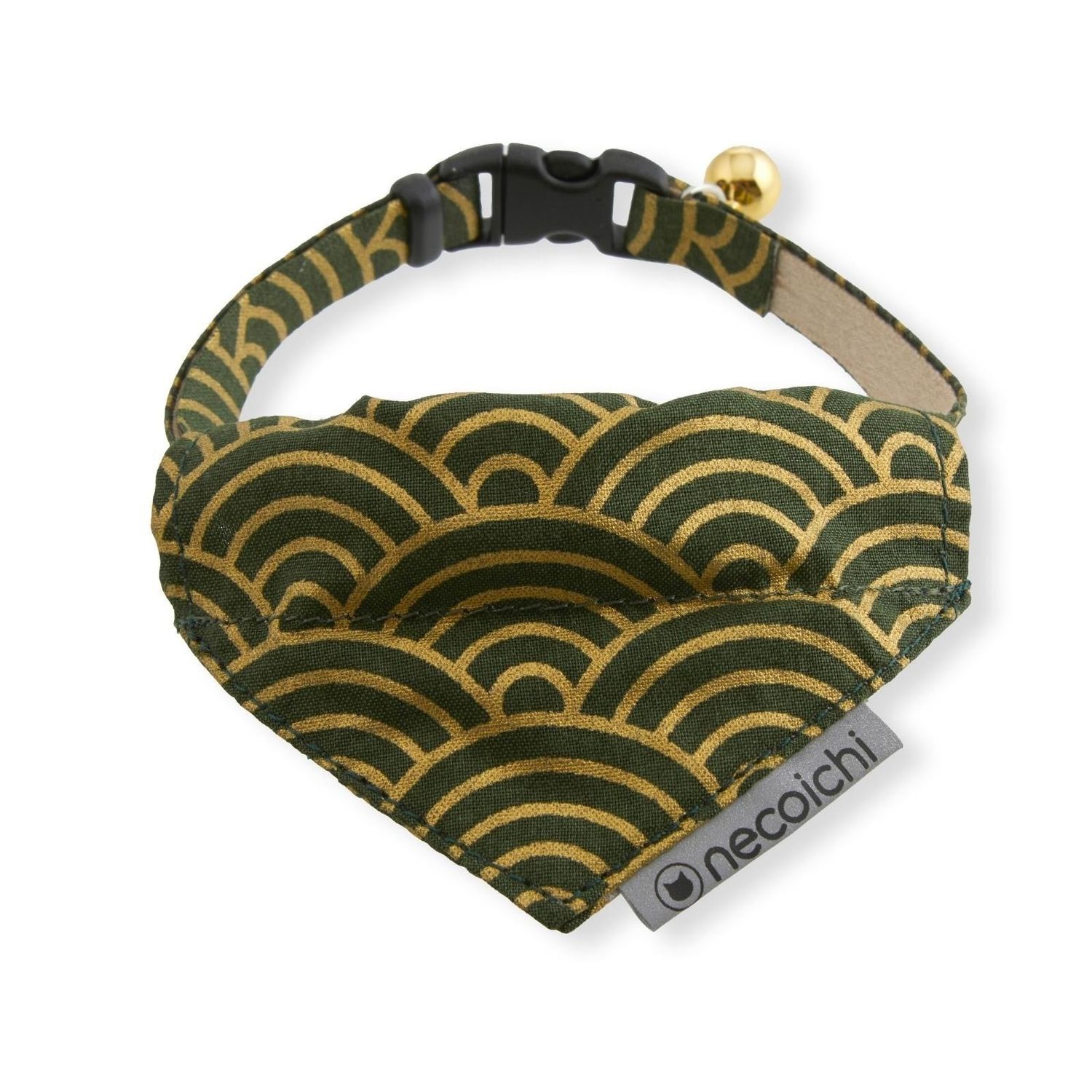 NECOICHI BANDANA CAT COLLAR WITH AIR TAG POCKET GILDED WAVE GREEN