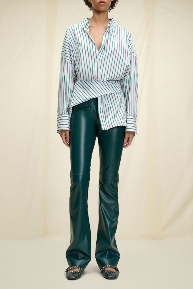 Schu-Striking Stripes Blouse, Color: green and white mix, Size: 0