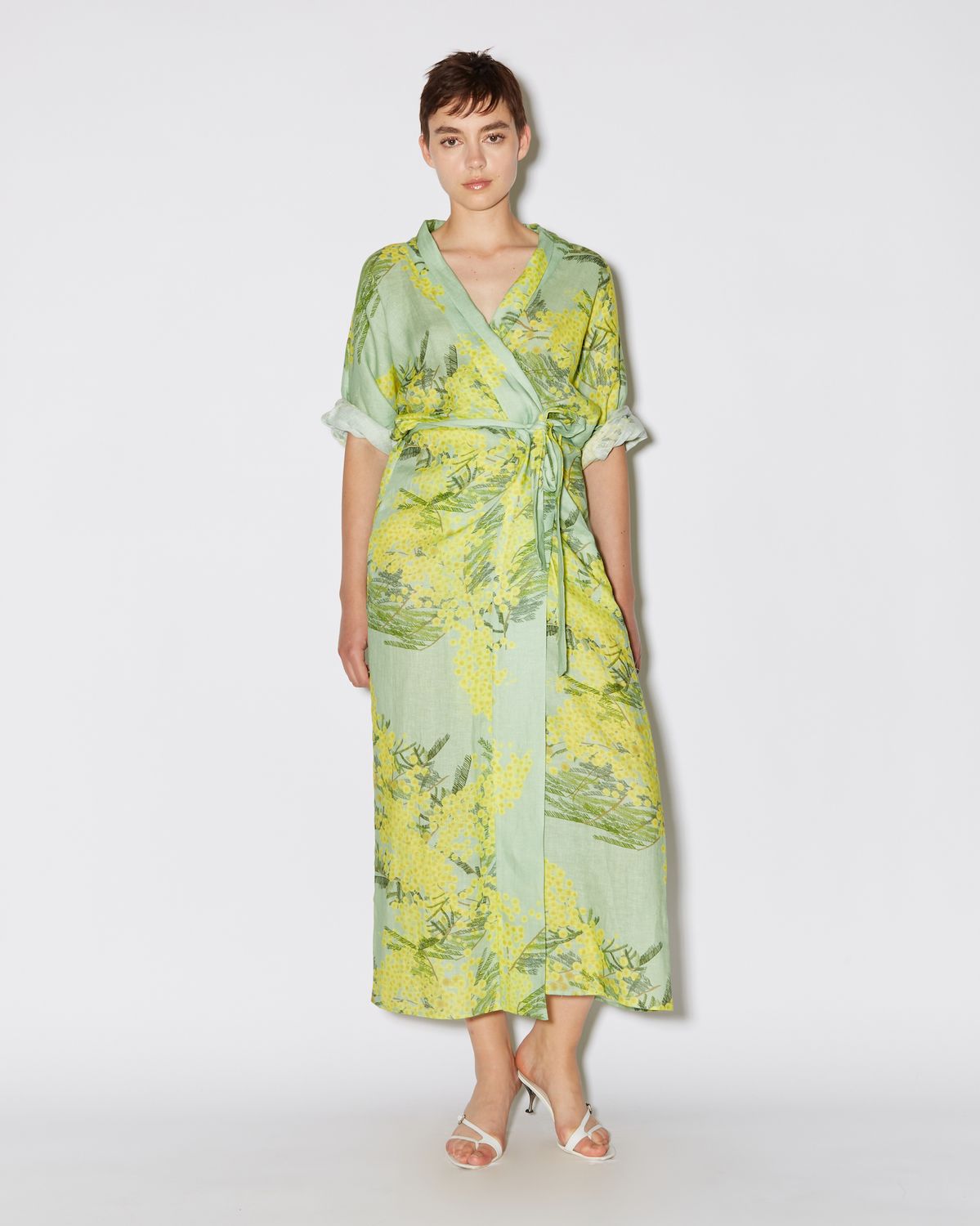 Bern-Wrap Dress Peignoir Linen, Color: mimosa mint, Size: 38