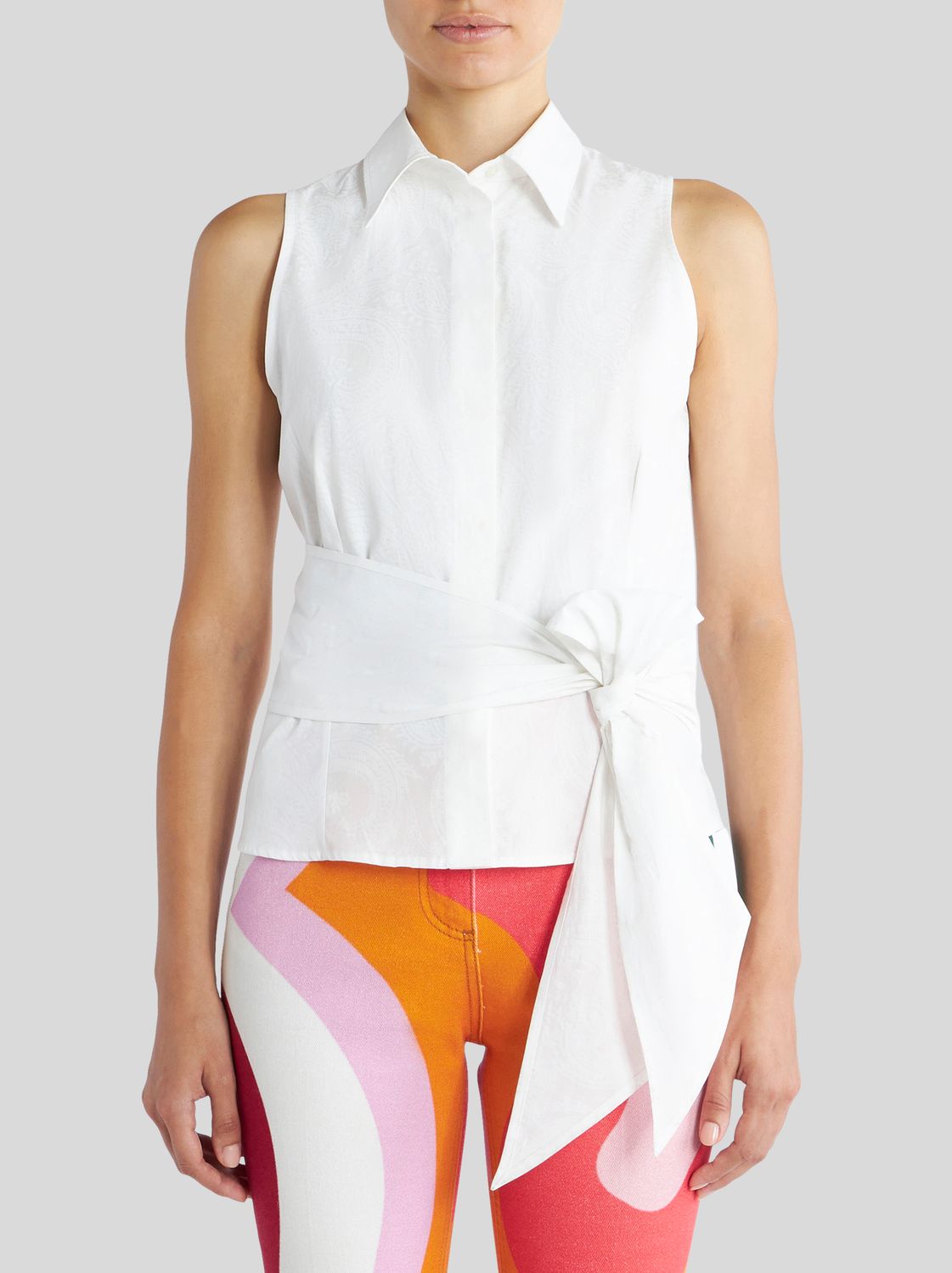 Etro-Blouse Svless Tie Waist, Color: white, Size: 42