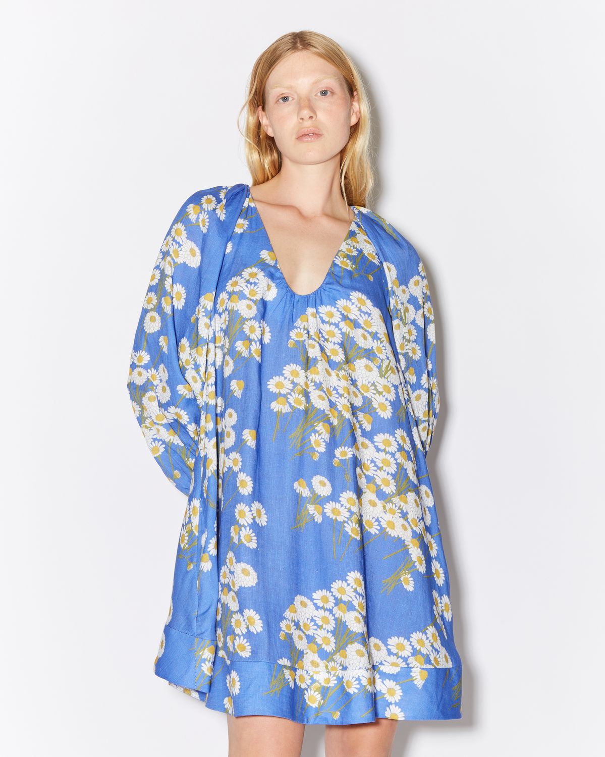 Bern-Short Dress Georgette Chamomille Field, Color: blue, Size: 36