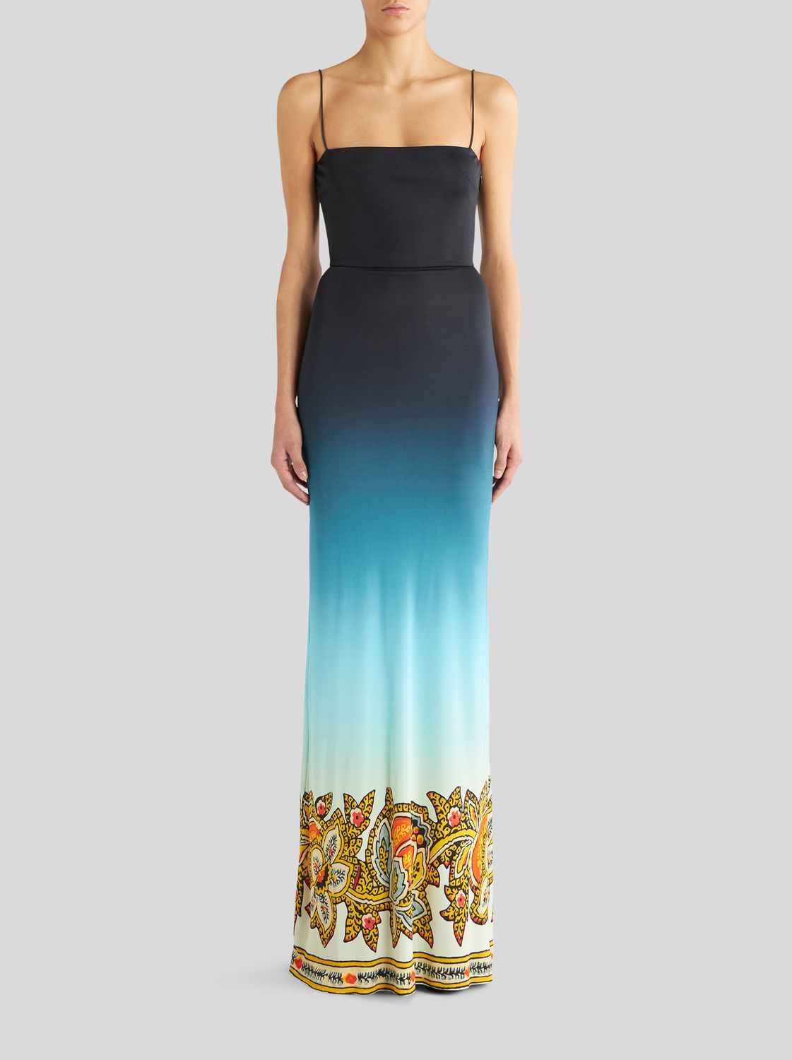 Etro-Long Dress Spaghetti Staps Ombre, Color: blue, Size: 42