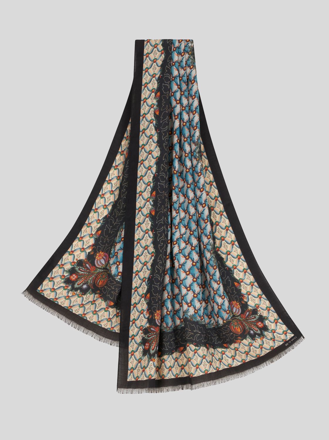 Etro-Cashmere Silk Scarf, Color: blue cream multi, Size: OS