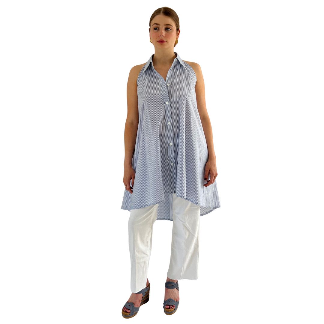 Phi-Dress Striped Poplin, Color: print blue, Size: 40