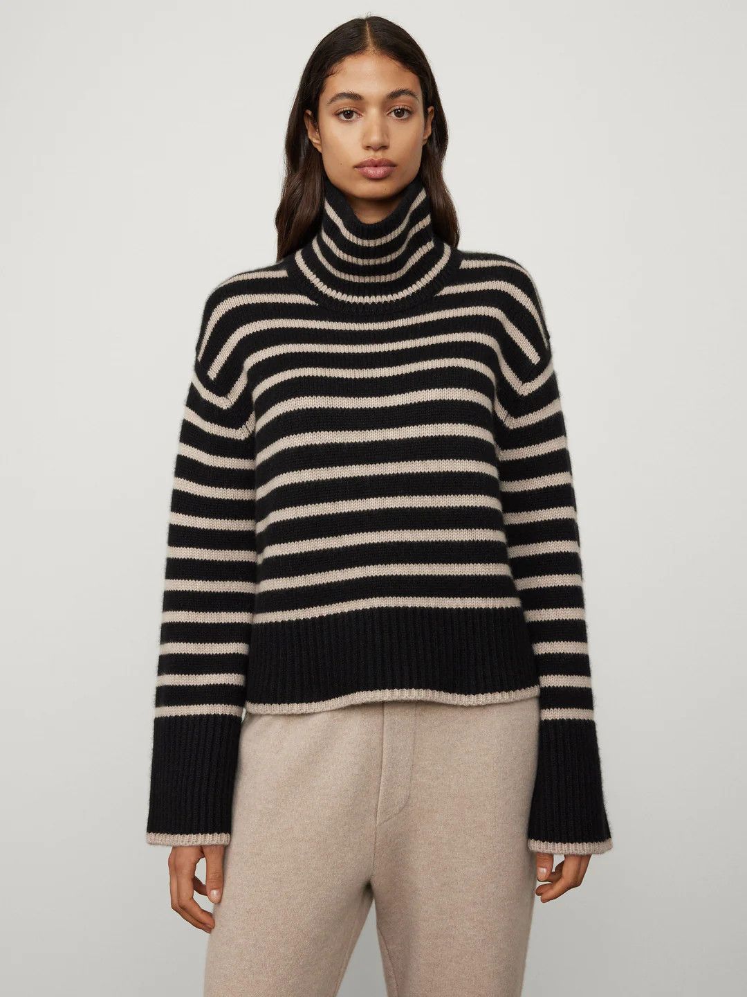 LY-Fleur Stripes Sweater, Size: 0, Color: black/sand stripes