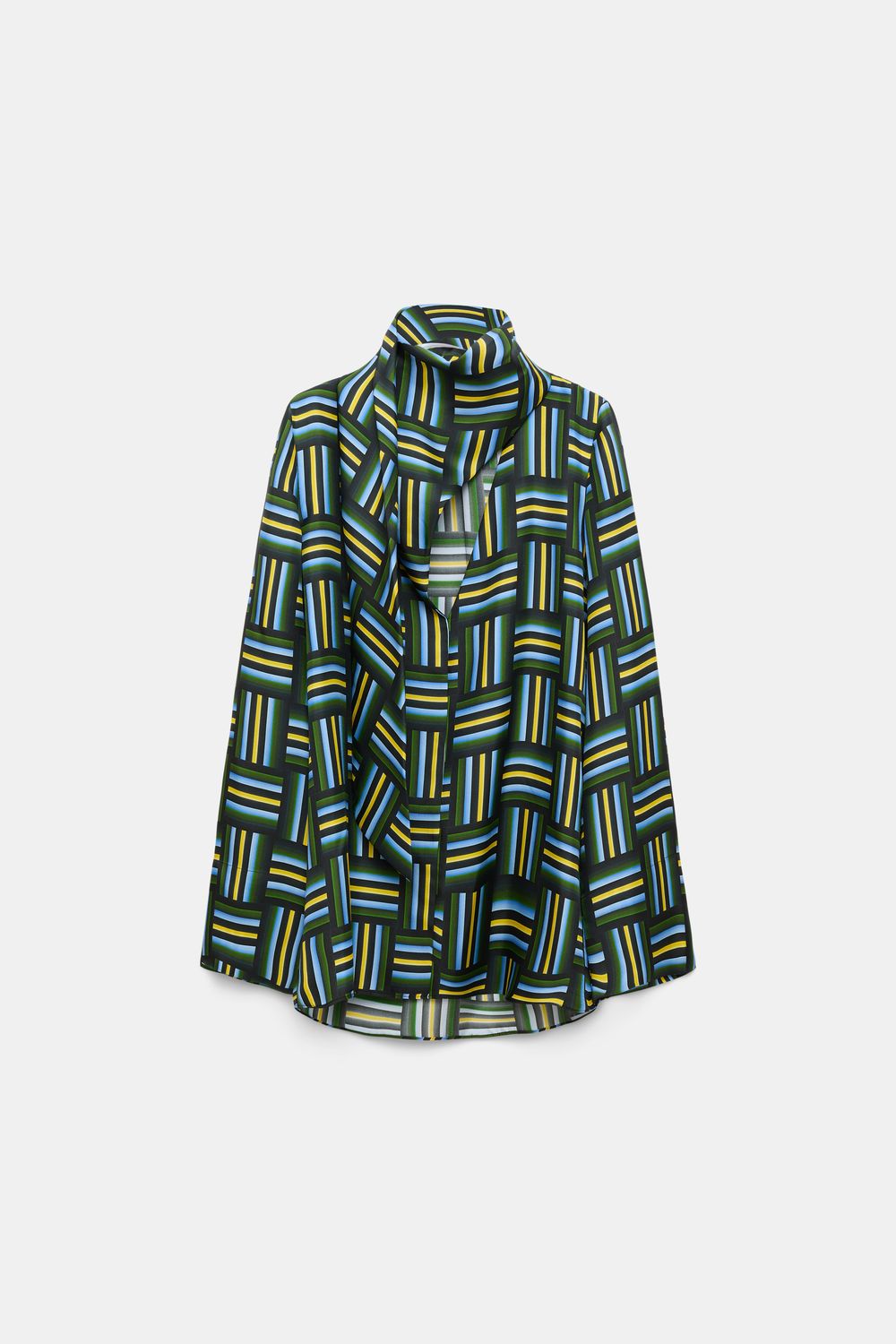 Schu-Graphic Drapes Blouse, Size: 1, Color: weave mix blue-green
