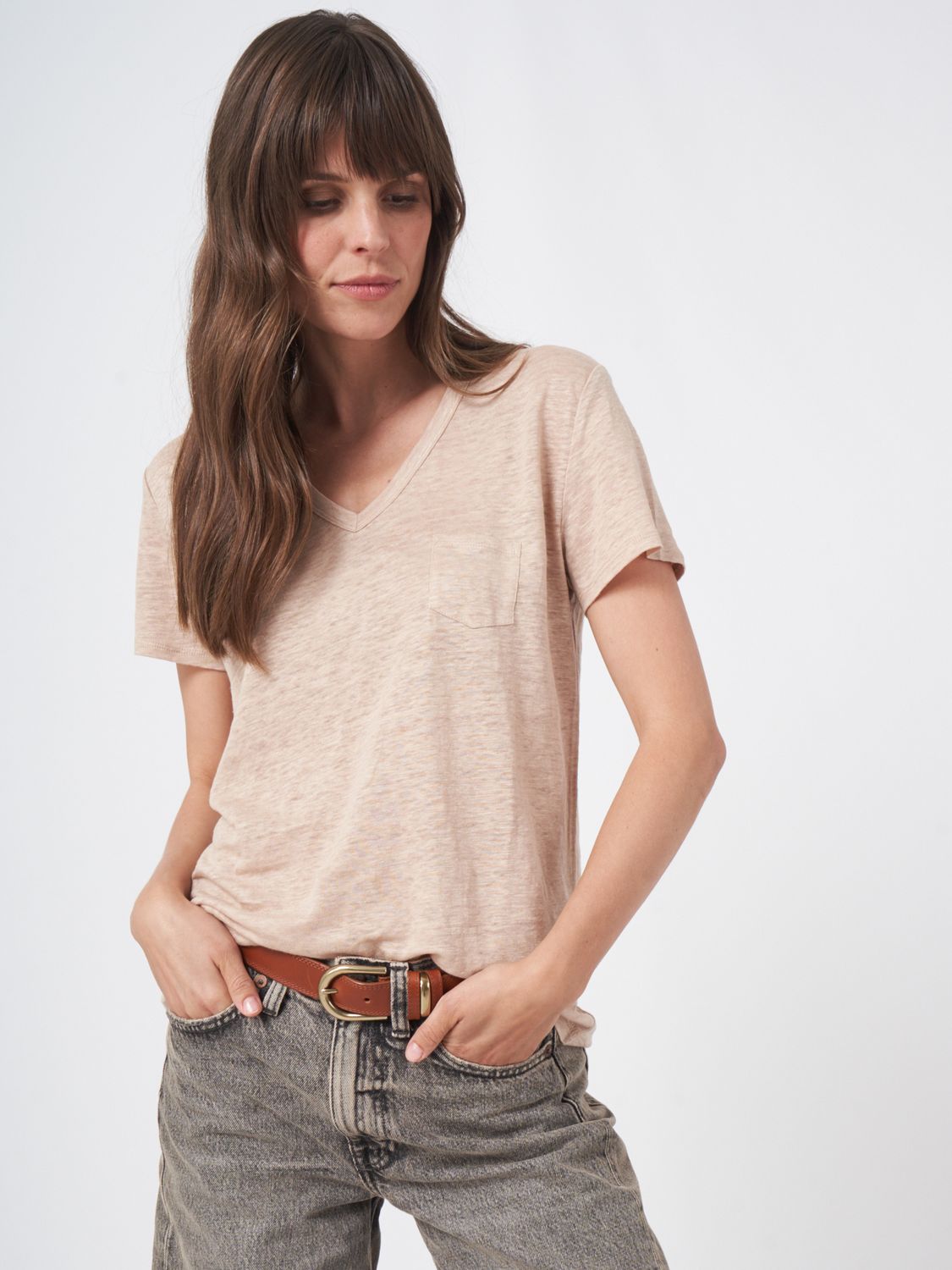 Repeat Linen T-Shirt, Color: clay, Size: XS