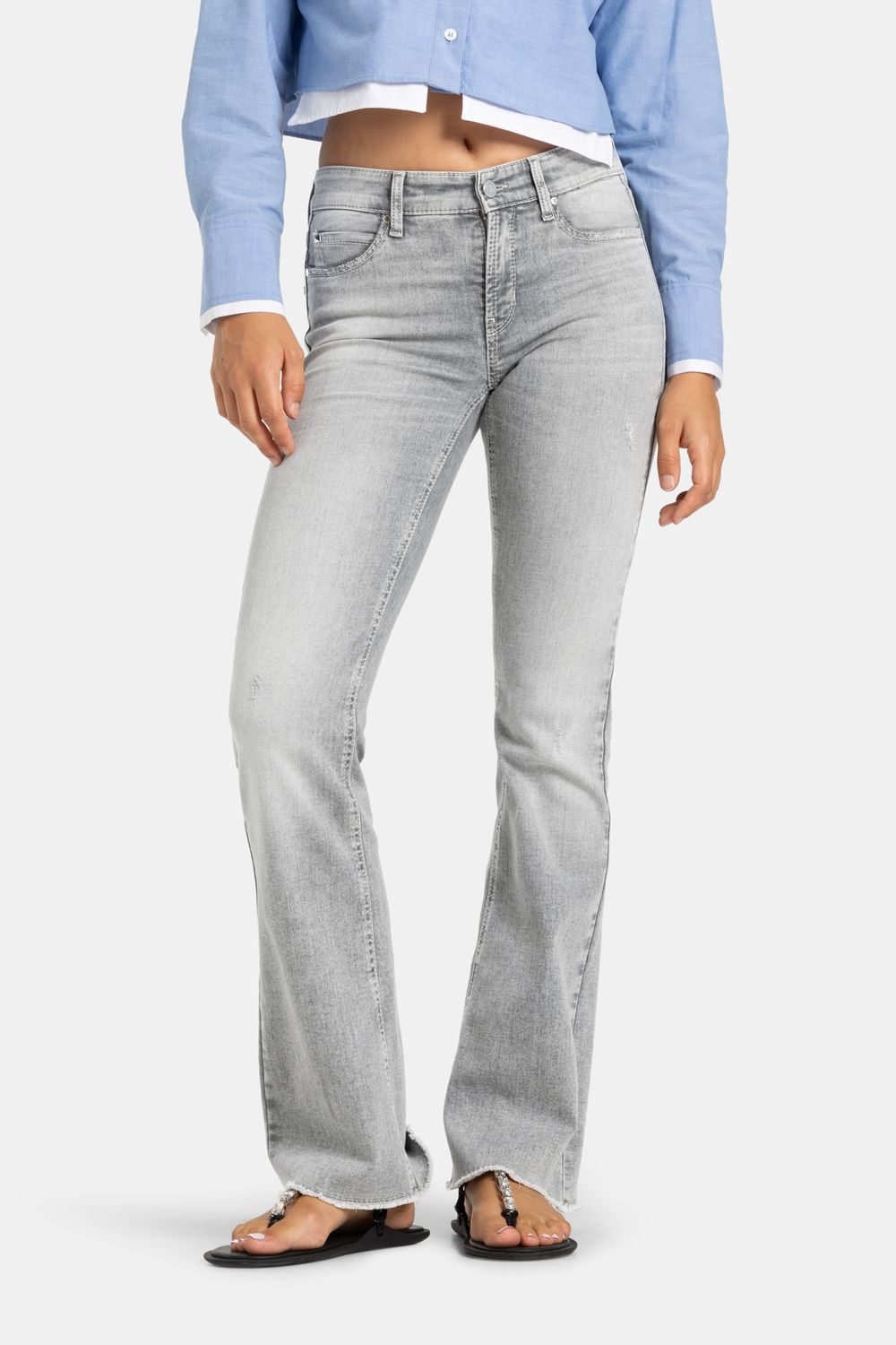 Cam-Paris Flared Jeans, Size: 34, Color: grey contrast bleached fringe