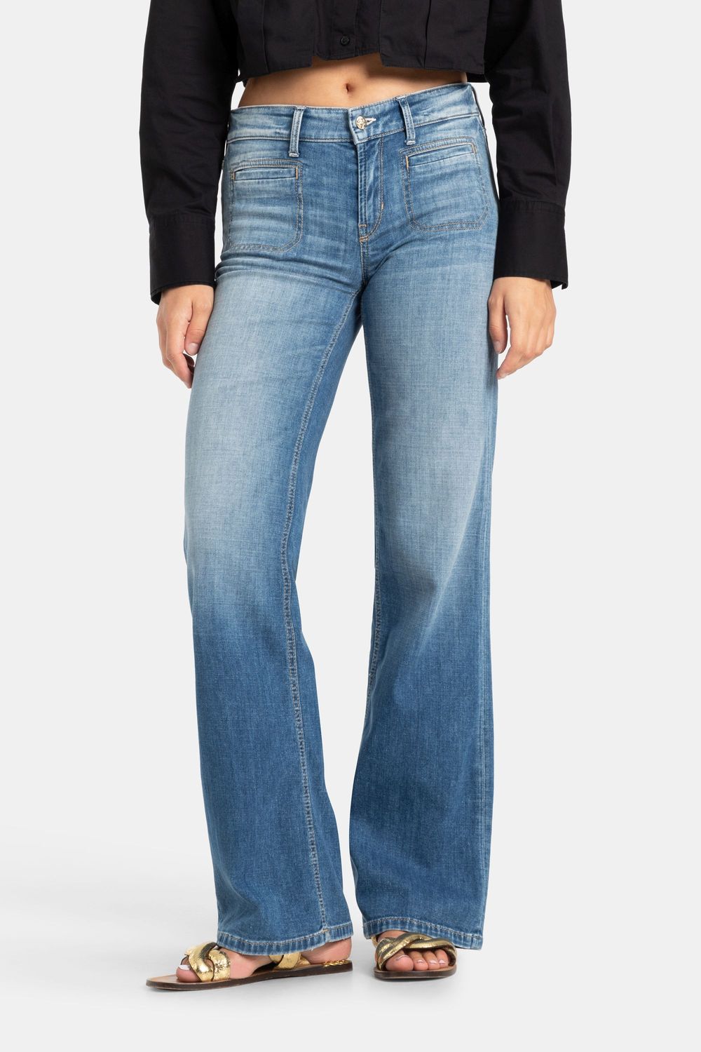 Cam-Tess Wide Leg Jeans, Size: 34, Color: summer used contrast
