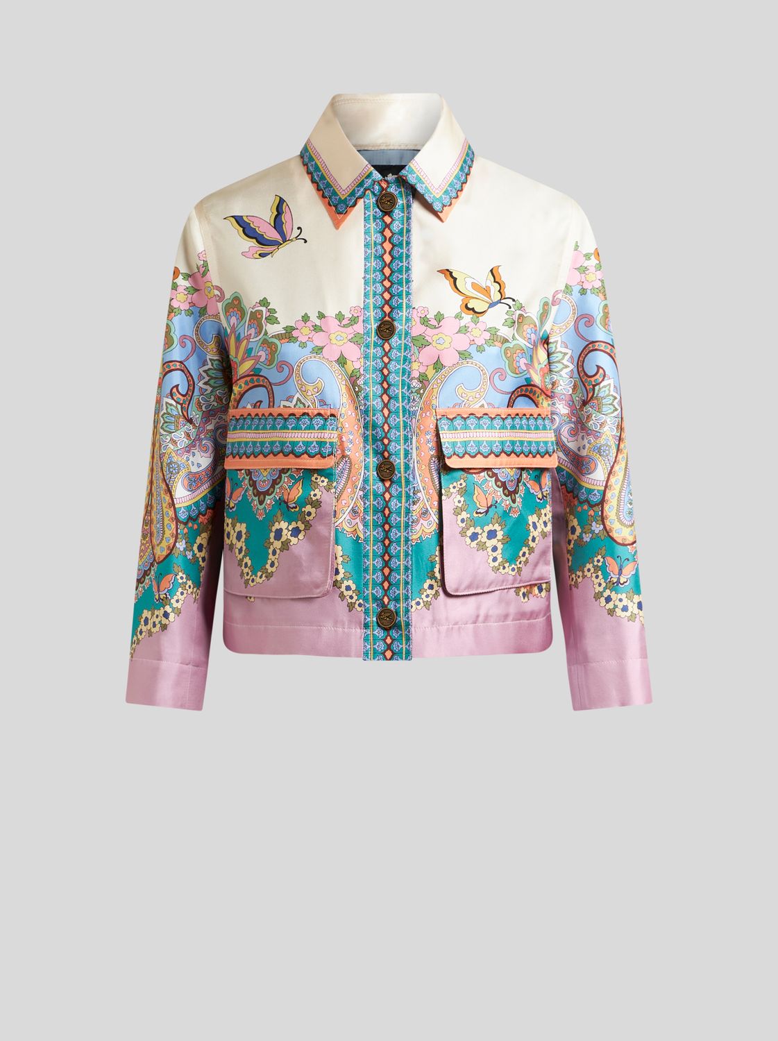 Etro-Silk Jacket Buttons, Size: 42, Color: Ivory/pink