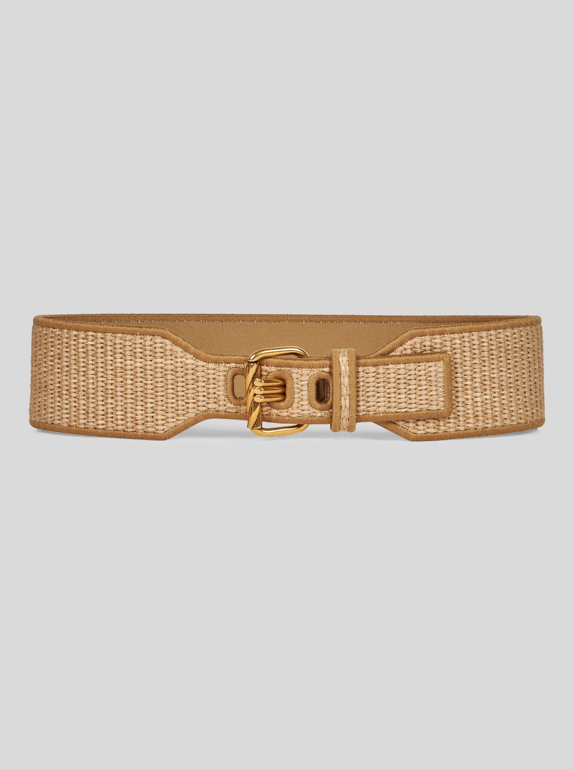 Etro-Leather Raffia Large Belt, Size: L, Color: tan