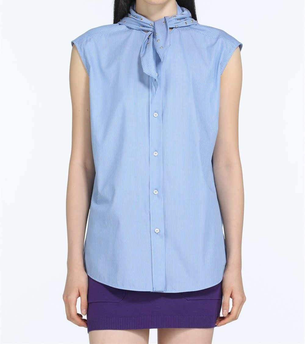 N21-Pinstripe No Sleeve Shirt, Size: 42, Color: blue