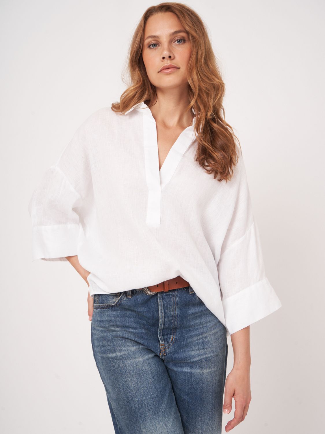 Repeat Linen Blouse, Color: white, Size: OS