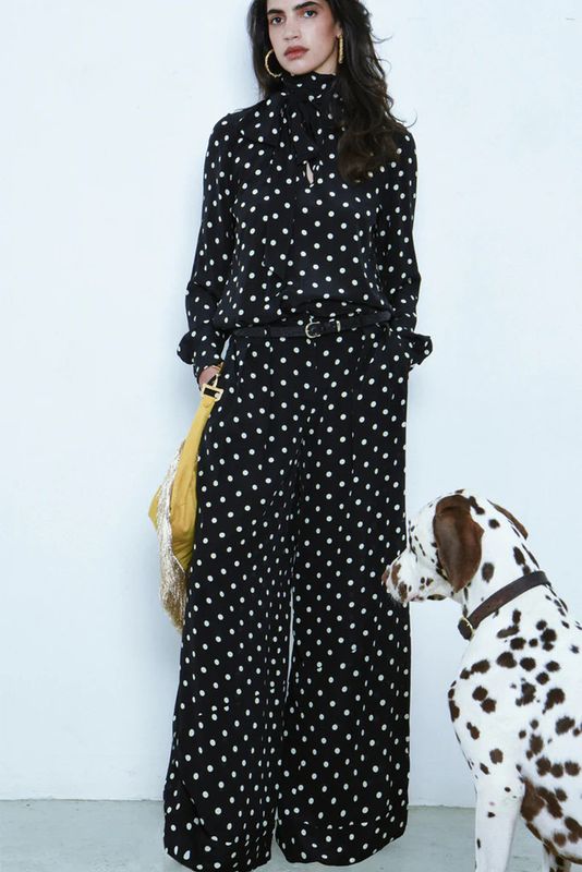 Fran-Mila Pants &amp; Lucie Blouse Polkadot Suit