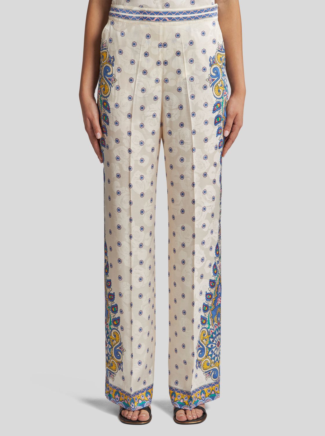 Etro-Pant Silk Print, Size: 44, Color: white/blue