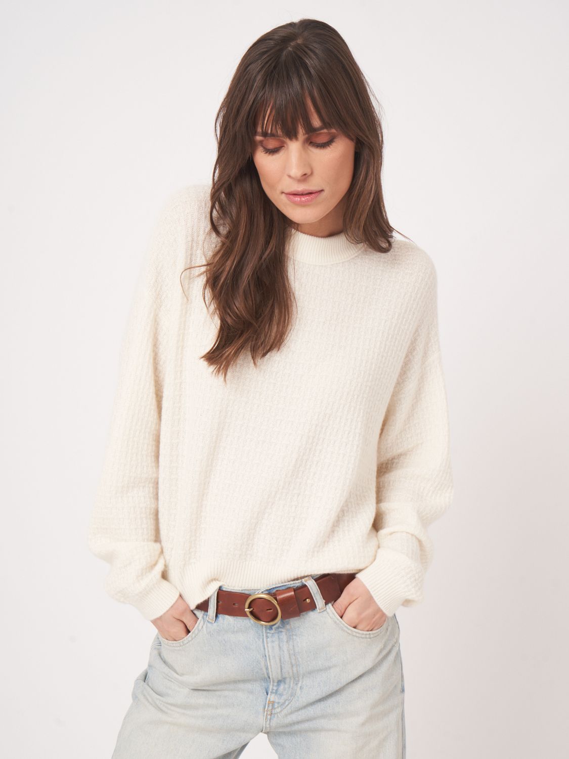 Rep-Basketweave Sweater, Size: XS, Color: cream