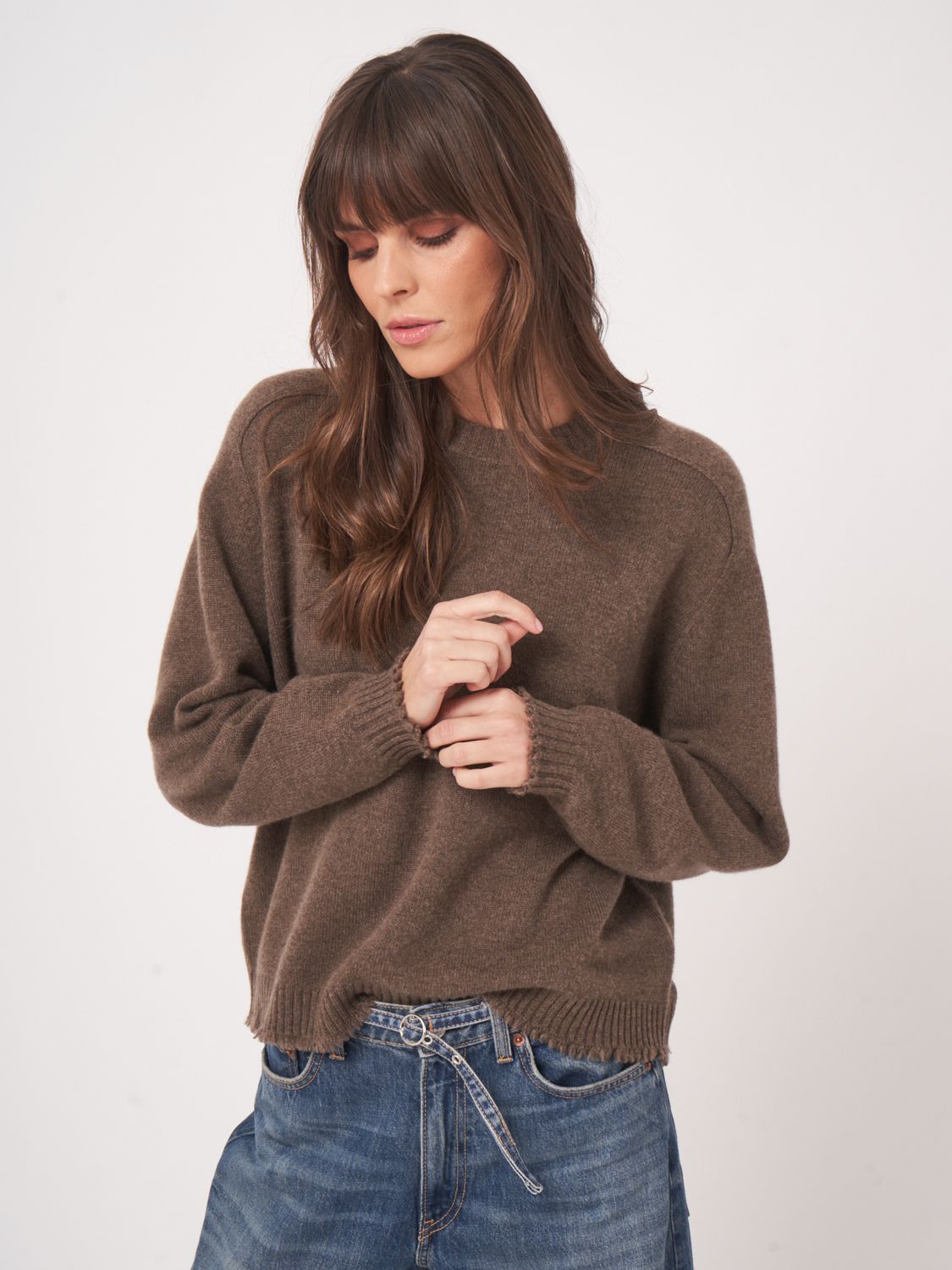 Rep-Sweater RN Fringed Trims, Size: XS, Color: cacao