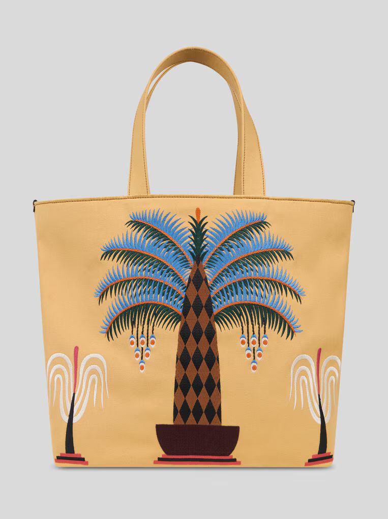 Etro-Shopping Canvas Bag, Size: OS, Color: natural/Palm tree