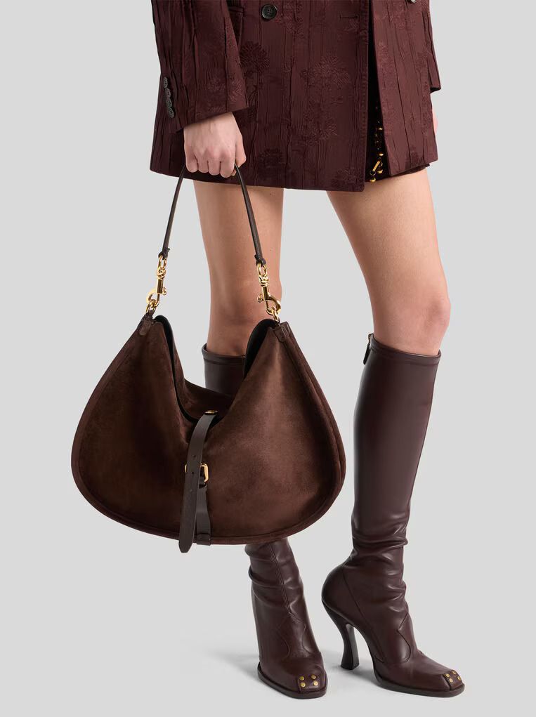 Etro-Hobo Suede Handbag, Size: OS, Color: marron