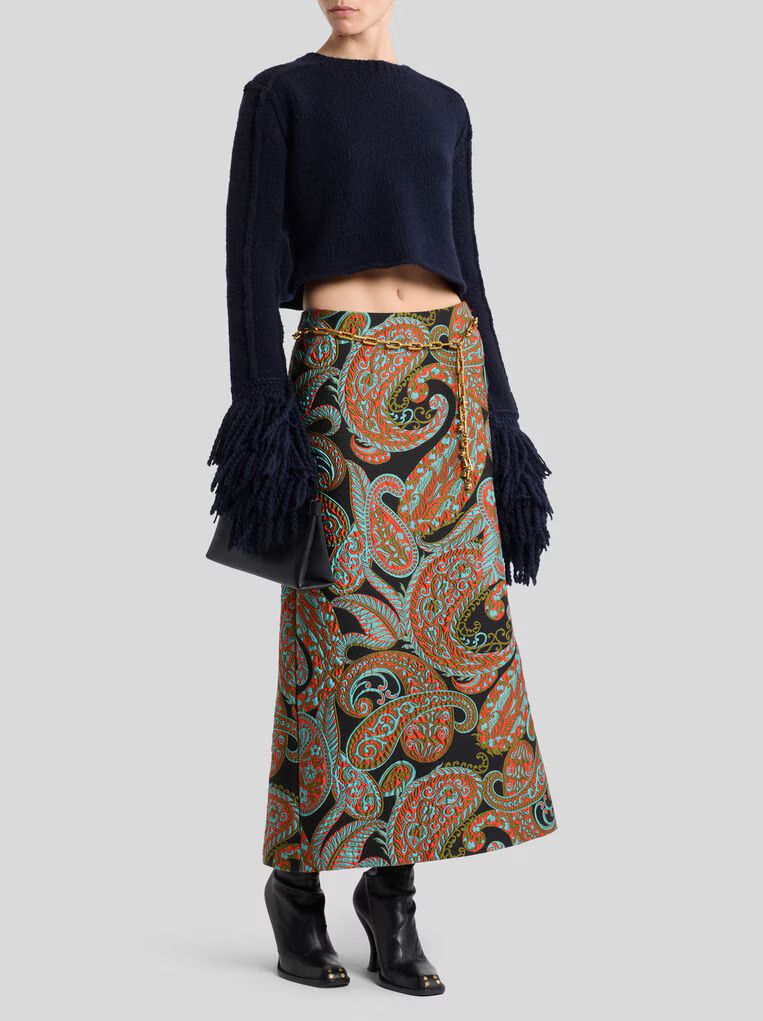 Etro-Jaquard Paisley Skirt, Size: 42, Color: black/red