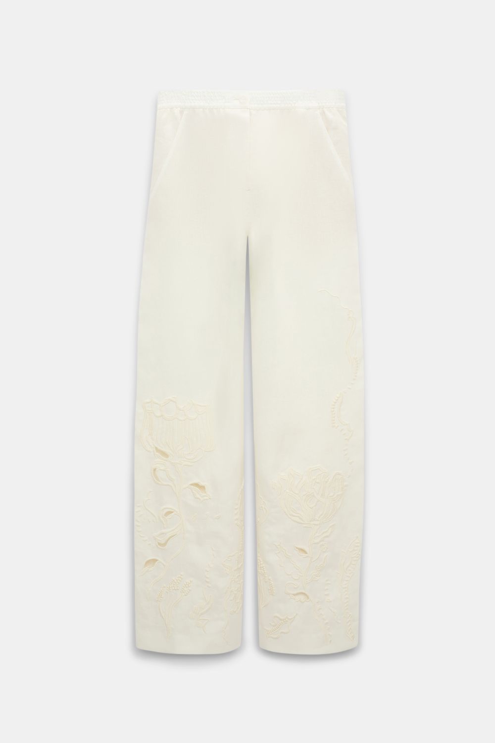 Schu-Embroidered Beauty Pants, Color: camellia white, Size: 1