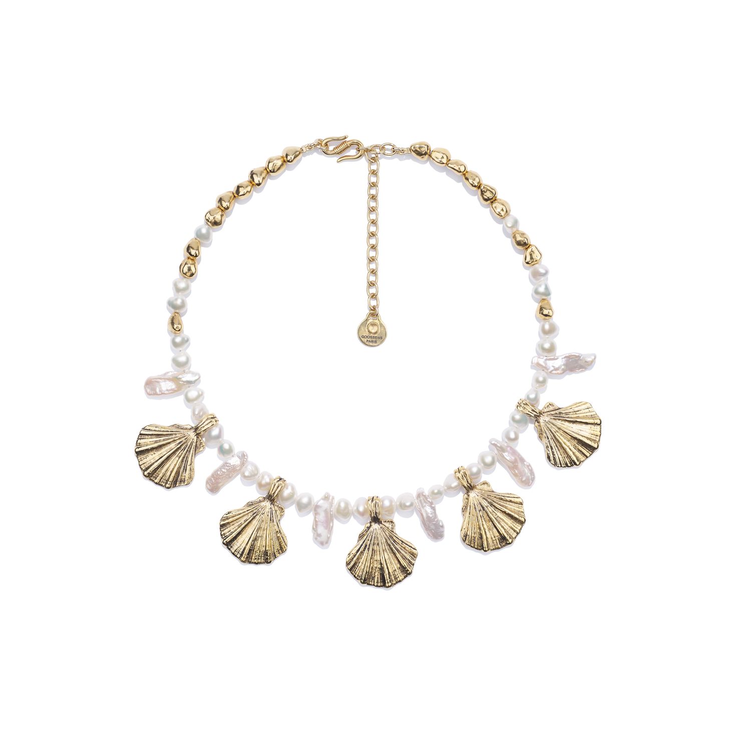 Goos-Circe Shell Necklace, Color: yellow gold/pearls, Size: OS