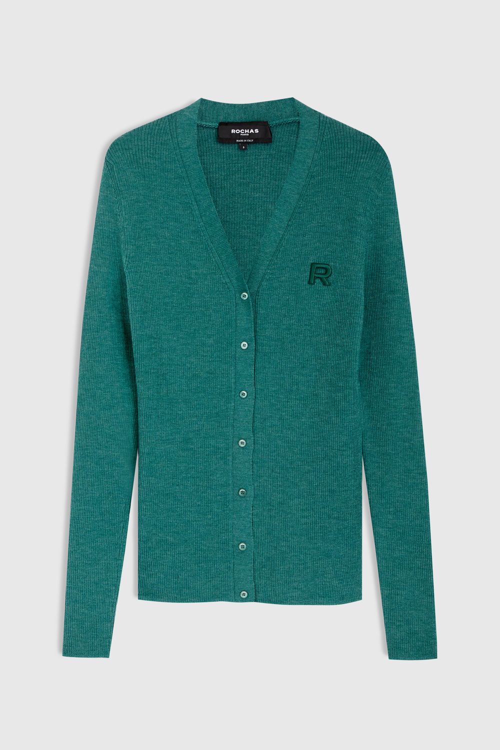 Roch-Cardigan Patch R, Color: deep turquoise, Size: S