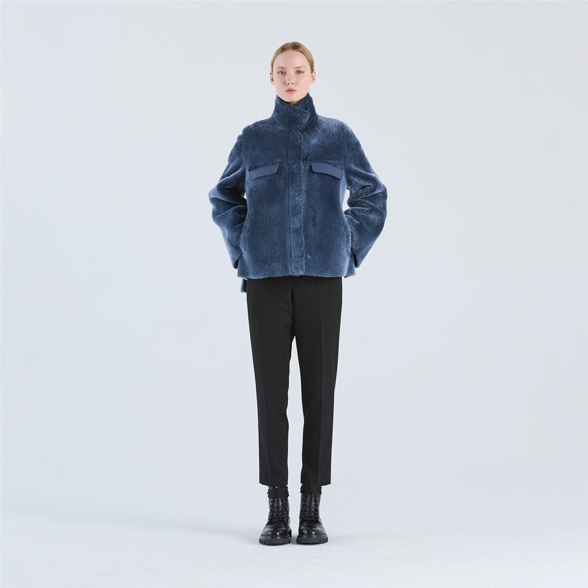 Desa-Reversible Shearling Shirt Jacket, Color: skyscraper blue, Size: 34
