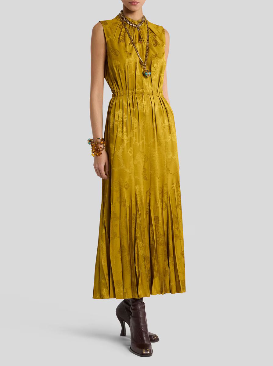 Etro-Long Silk dress Pleated, Color: mustard, Size: 42