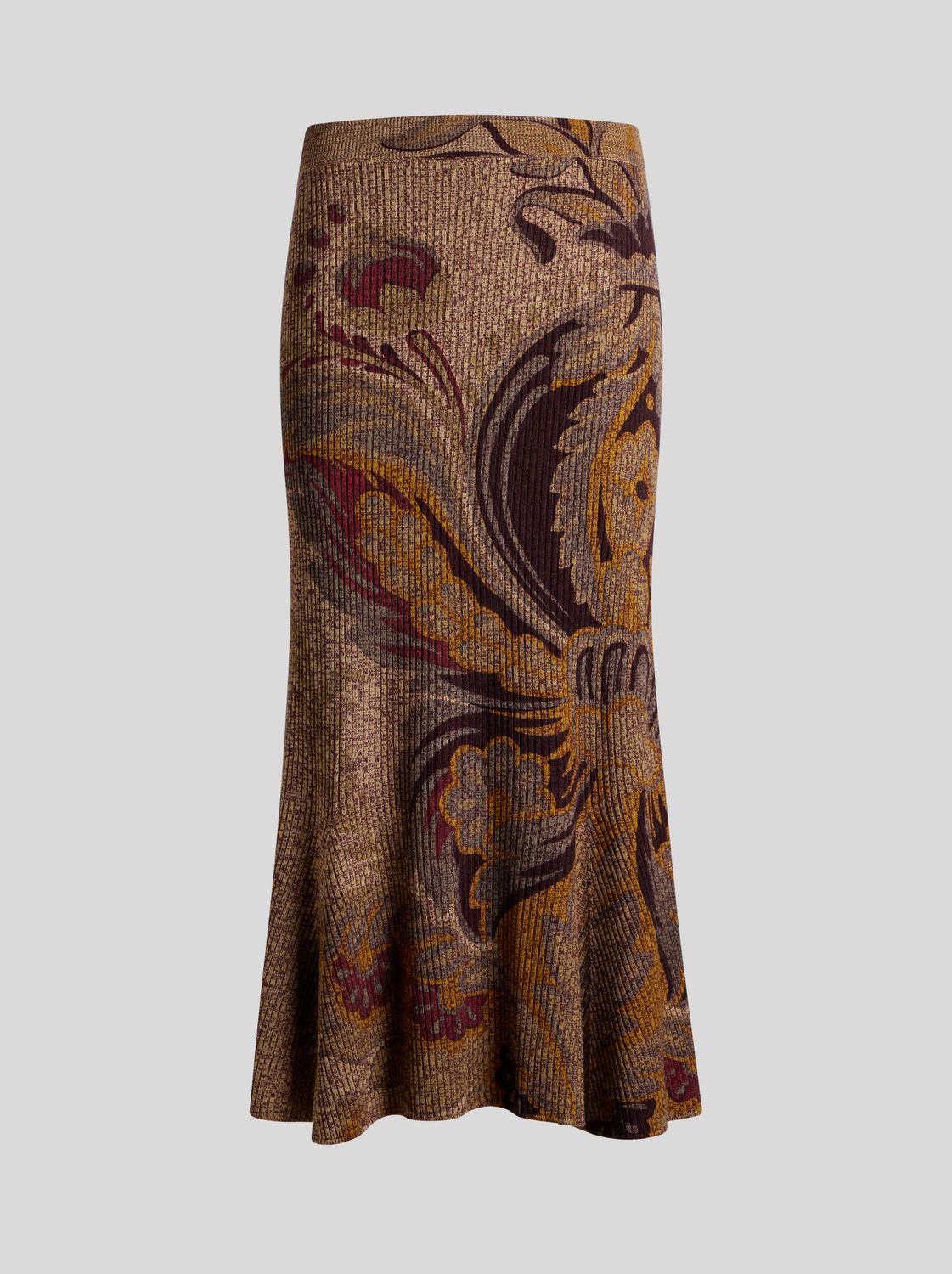 Etro-Knit Long Rib Skirt, Color: beige/bordeaux, Size: 40