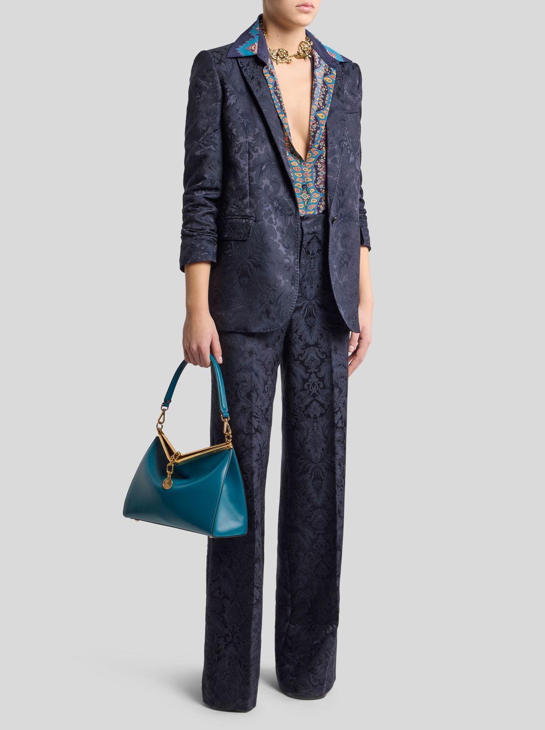 Etro-Pants Jaquard, Size: 40, Color: blue