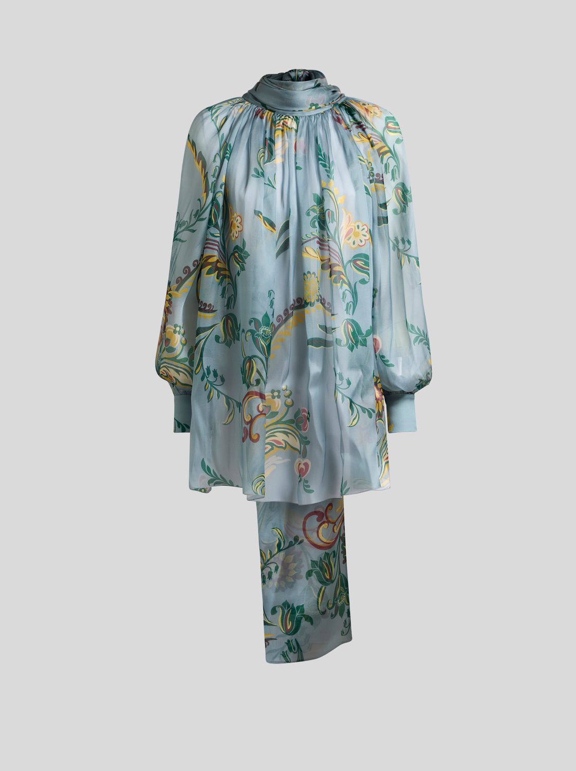 Etro-Silk Blouse Daffodil Motif, Color: grey/multi, Size: 38